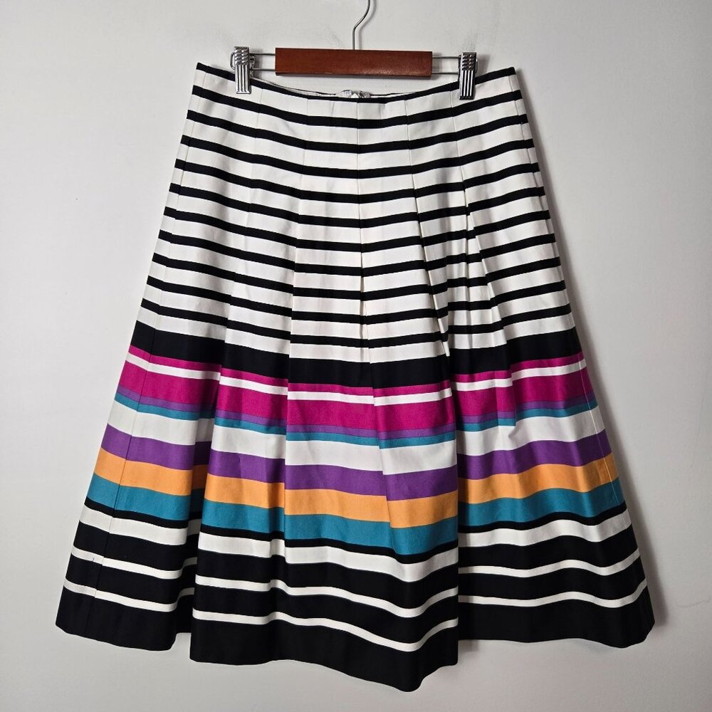 Banana Republic Size 2 Pleated Skirt Multicolored Striped Knee Length Lined